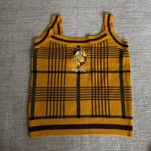 Harry Potter Hufflepuff Tank Top Womens XS Plaid Knit Embroidered House Crest